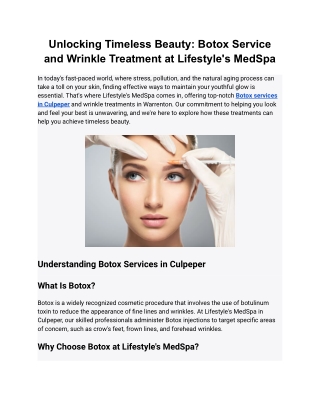 Unlocking Timeless Beauty Botox Service and Wrinkle Treatment at Lifestyles MedSpa