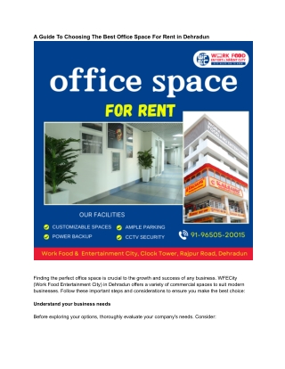 A Guide To Choosing The Best Office Space For Rent in Dehradun