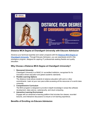 Distance MCA Degree at Chandigarh University – Flexible & Accredited Program