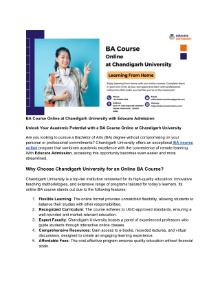 Online BA Course at Chandigarh University – Flexible & Accredited Program
