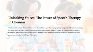 Unlocking Voices The Power of Speech Therapy in Chennai