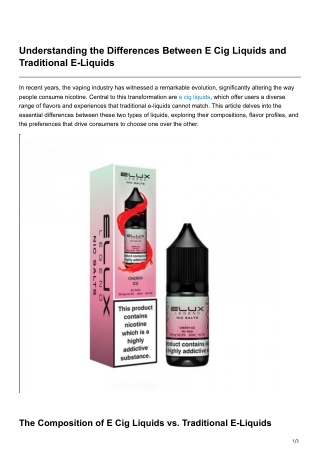 Understanding the Differences Between E Cig Liquids and Traditional E-Liquids