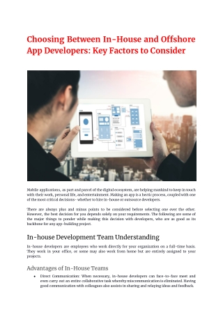 Choosing Between In-House and Offshore App Developers: Key Factors to Consider