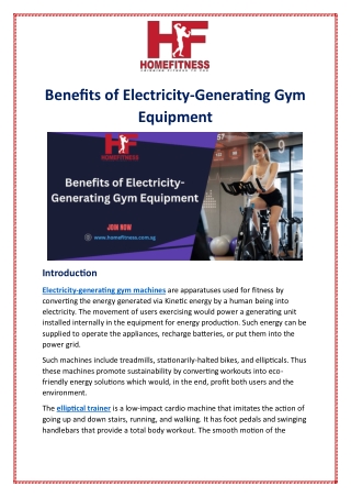 Benefits of Electricity-Generating Gym Equipment