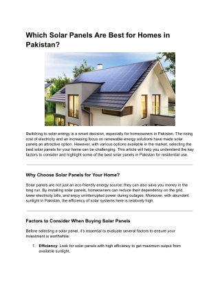 Which Solar Panels Are Best for Homes in Pakistan?