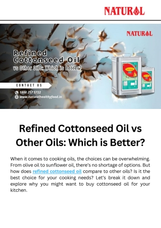 Refined Cottonseed Oil vs Other Oils Which is Better