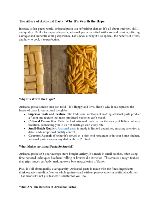 The Allure of Artisanal Pasta: Why It’s Worth the Hype