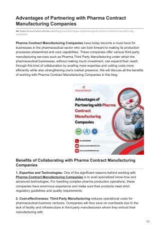 Advantages of Partnering with Pharma Contract Manufacturing Companies