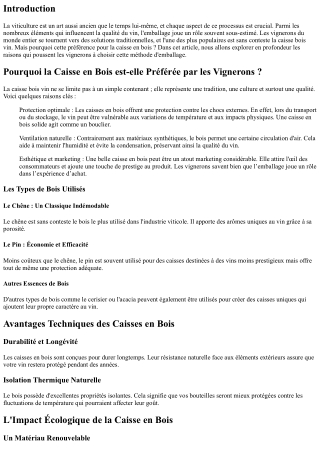 Pourquoi la Caisse en Bois est-elle Préférée par les Vignerons ?