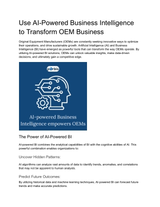 Use AI-Powered Business Intelligence to Transform OEM Business