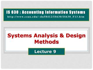 Systems Analysis &amp; Design Methods