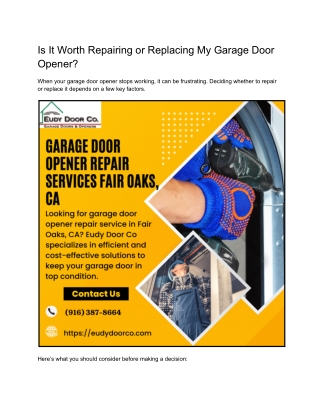 Is It Worth Repairing or Replacing My Garage Door Opener