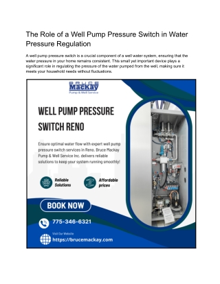 The Role of a Well Pump Pressure Switch in Water Pressure Regulation
