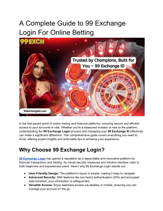 A Complete Guide to 99 Exchange Login For Online Betting