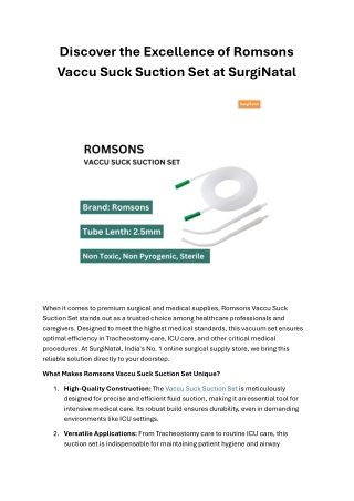 Discover the Excellence of Romsons Vaccu Suck Suction Set at SurgiNatal