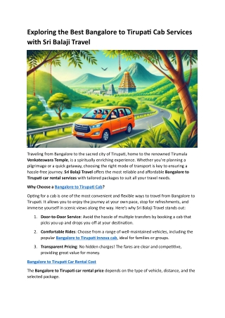 Exploring the Best Bangalore to Tirupati Cab Services with Sri Balaji Travel