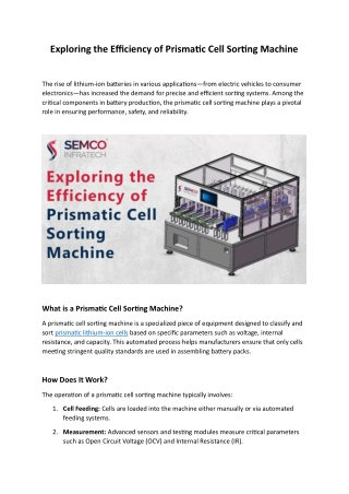 Exploring the Efficiency of Prismatic Cell Sorting Machine