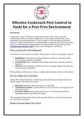 Effective Cockroach Pest Control in Vashi for a Clean Home