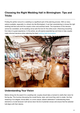 Choosing the Right Wedding Hall in Birmingham Tips and Tricks