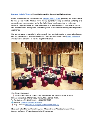 Banquet Halls in Thane – Planet Hollywood for Unmatched Celebrations