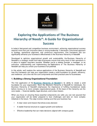 Applications of The Business Hierarchy of Needs®
