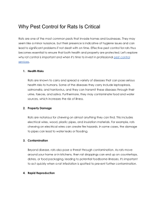 Why Pest Control for Rats Is Critical