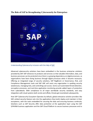 The Role of SAP in Strengthening Cybersecurity for Enterprises