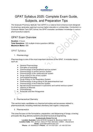 GPAT Syllabus 2025: Complete Exam Guide, Subjects, and Preparation Tips