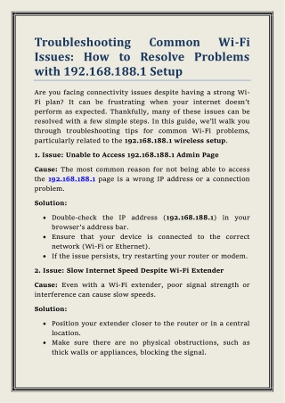 Troubleshooting Common Wi-Fi Issues: How to Resolve Problems with 192.168.188.1