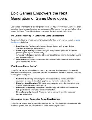 Epic Games Empowers the Next Generation of Game Developers