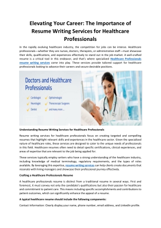 Elevating Your Career: The Importance of Resume Writing Services for Healthcare