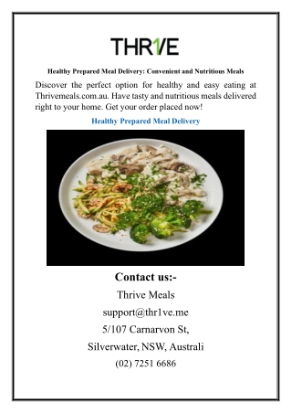 Healthy Prepared Meal Delivery Convenient and Nutritious Meals