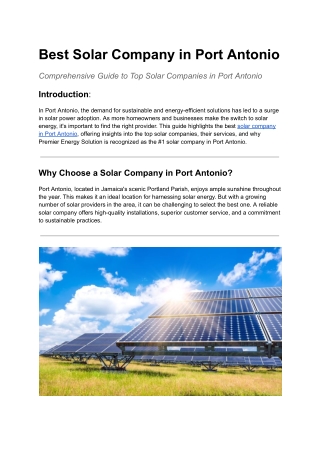 Best Solar Company in Port Antonio | Premier Energy Solution