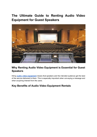 The Ultimate Guide to Renting Audio Video Equipment for Guest Speakers