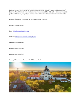 FOR LITHUANIAN AND EUROPEAN CITIZENS - CANADA  Tourist and Business Visa / Elect