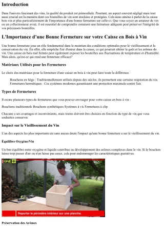 L'Importance d’une Bonne Fermeture sur votre Caisse en Bois à Vin.