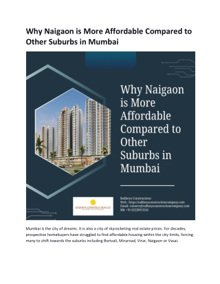 Why Naigaon is More Affordable Compared to Other Suburbs in Mumbai