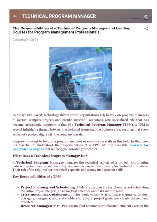 The Responsibilities of a Technical Program Manager and Leading Courses for Prog