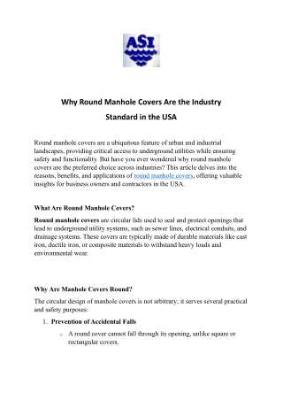Why Round Manhole Covers Are the Industry Standard in the USA