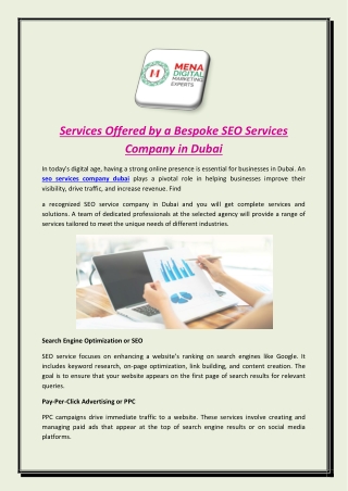 Services Offered by a Bespoke SEO Services Company in Dubai