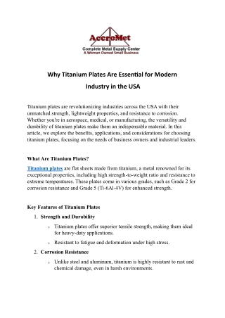 Why Titanium Plates Are Essential for Modern Industry in the USA