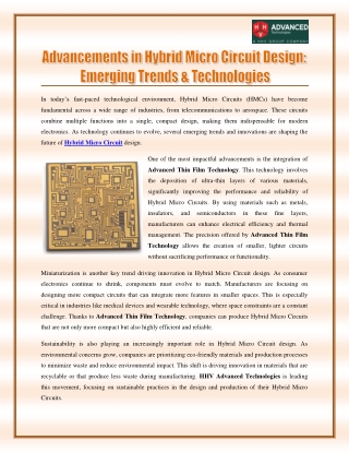 Advancements in Hybrid Micro Circuit Design - Emerging Trends & Technologies