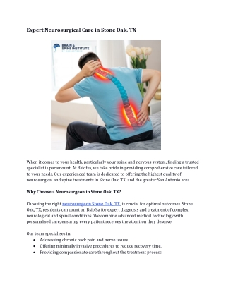 Expert Neurosurgical Care in Stone Oak, TX
