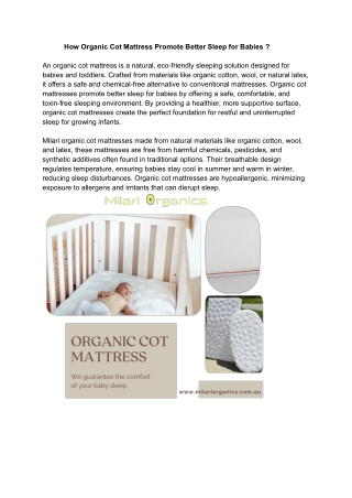 How Organic Cot Mattress Promote Better Sleep for Babies ?