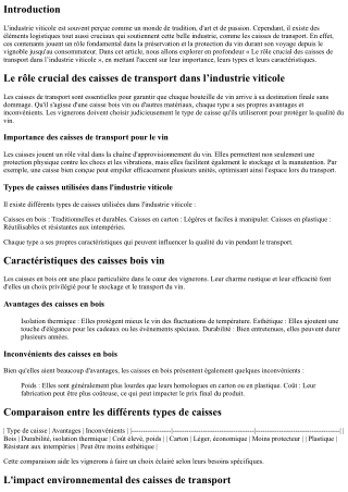 “Le rôle crucial des caisses de transport dans l’industrie viticole”