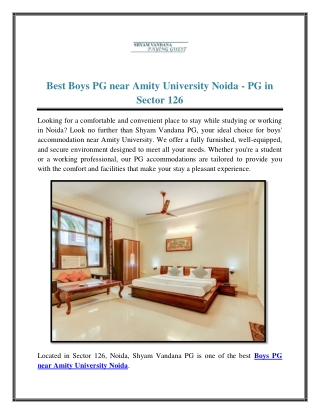 Best Boys PG near Amity University Noida - PG in Sector 126