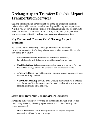 Geelong Airport Transfer: Reliable Airport Transportation Services