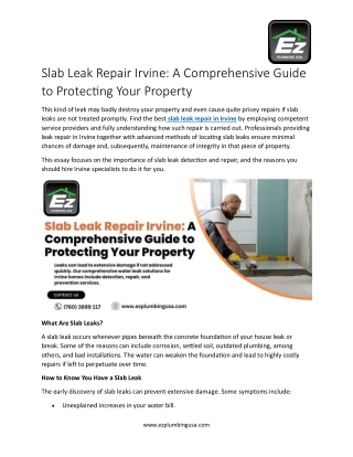 Residential and Commercial Slab Leak Repairs in Irvine