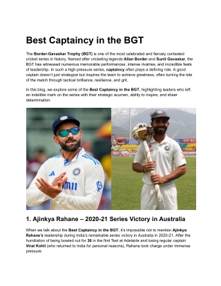 Best Captaincy in the BGT