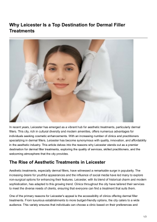 Why Leicester Is a Top Destination for Dermal Filler Treatments